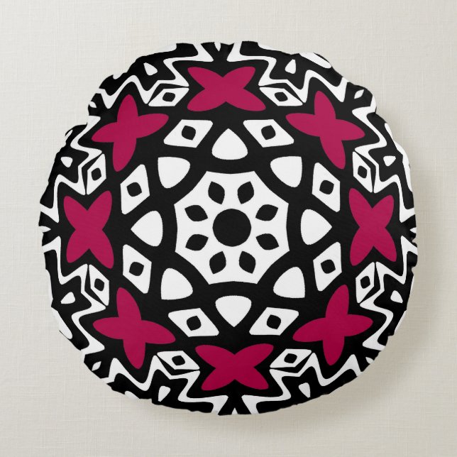 Geometric Butterfly Mandala Round Pillow (Front)