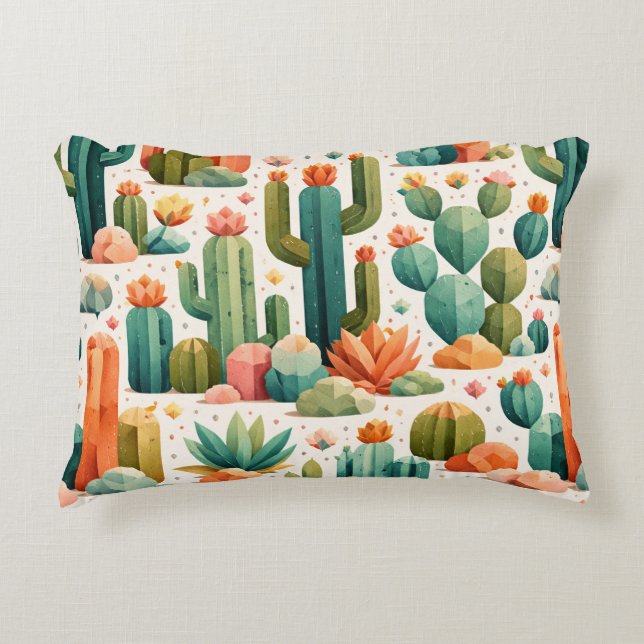 Geometric Cactus Desert Pattern Cute Stylish Flora Decorative Cushion (Front)