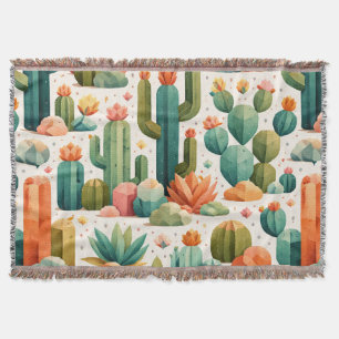 Geometric Cactus Desert Pattern Cute Stylish Flora Throw Blanket