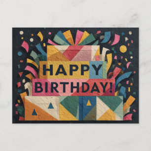 Geometric Cake Vibrant Abstract Birthday Design Postcard