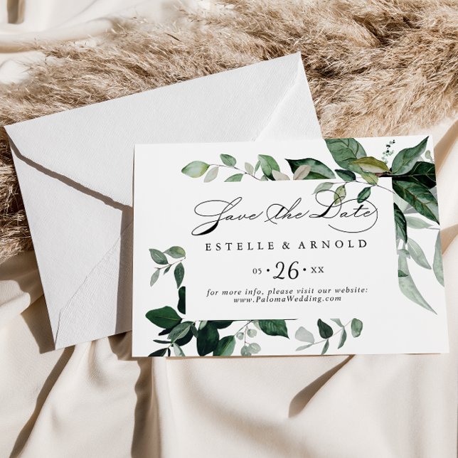 Geometric Calligraphy Green Horizontal Wedding Save The Date (Creator Uploaded)