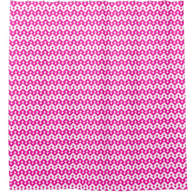 Geometric Candy Pink White Girly Pattern Shower Curtain (Front)