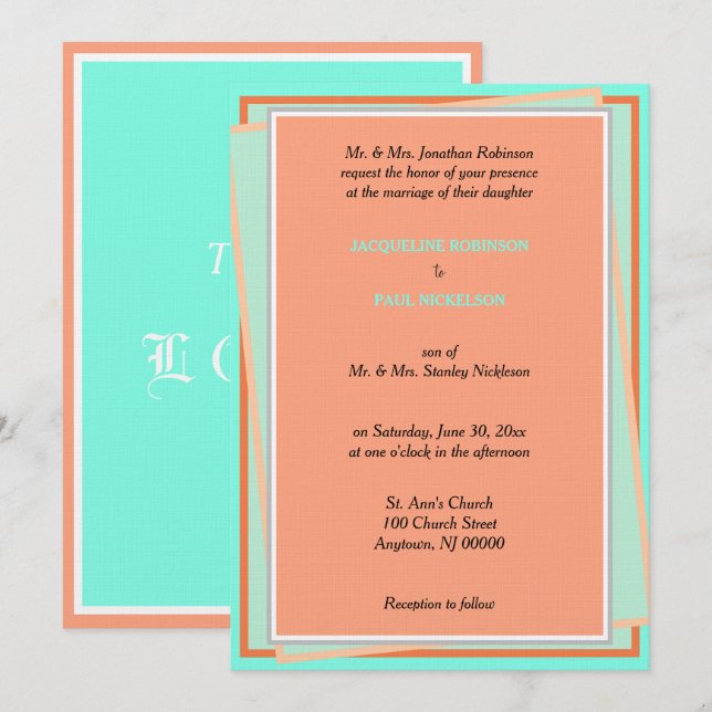 Geometric Cantaloupe Turquoise  Invitation (Front/Back)
