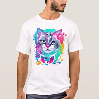 geometric cat abstract cat cats colourful geometri T-Shirt
