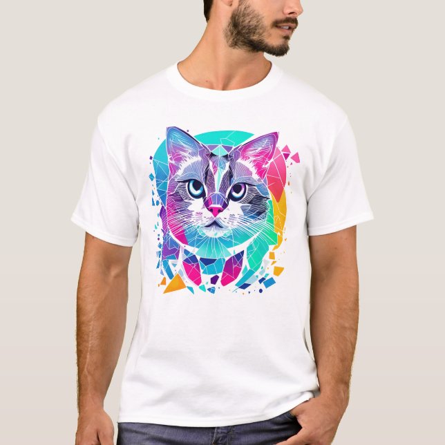 geometric cat abstract cat cats colourful geometri T-Shirt (Front)
