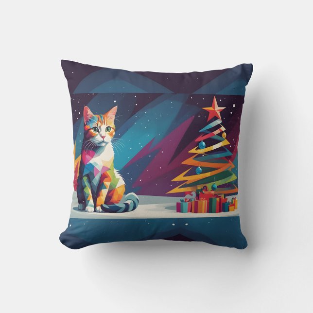 Geometric Cat Christmas Pillow (“Add a pop of color and holiday cheer with this geometric cat pillow!”)