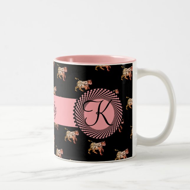 Geometric cat on a black background Two-Tone coffee mug (Right)
