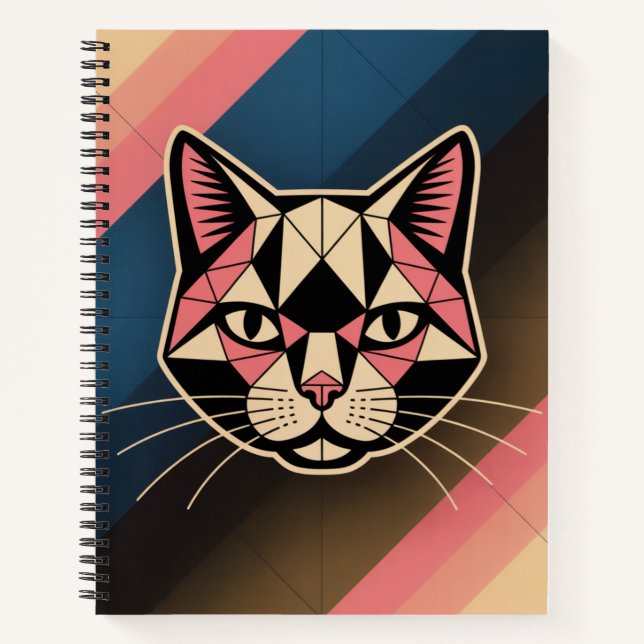 "Geometric Cat  | Retro Modern Polygonal Cat art  Notebook (Front)