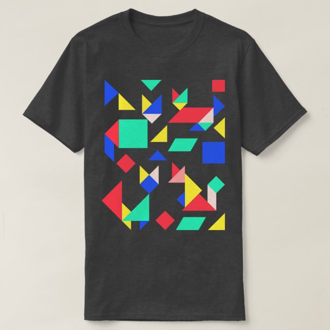 Geometric Cats Colourful Abstract Retro Design T-Shirt (Design Front)