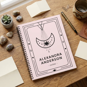 Geometric Celestial Crescent Moon Pink Notebook
