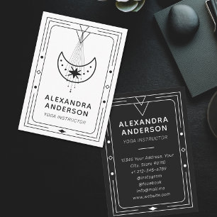 Geometric Celestial Crescent Moon Yoga Instructor Business Card