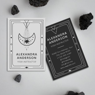 Geometric Celestial Crescent Moon Yoga Instructor  Business Card