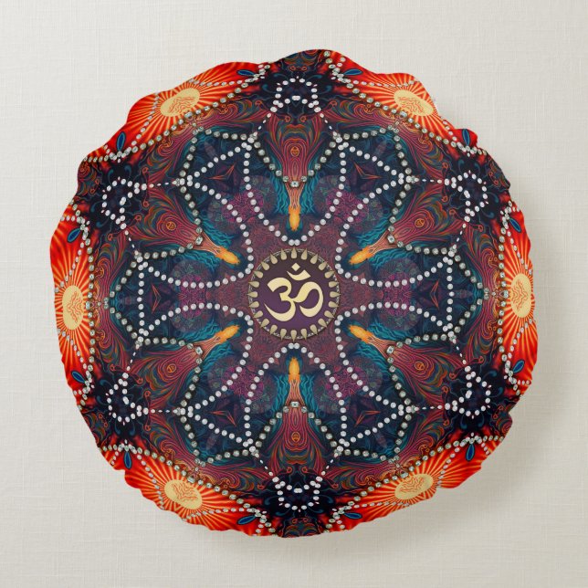 Geometric Celtic Energy Om Mandala Round Cushion (Back)