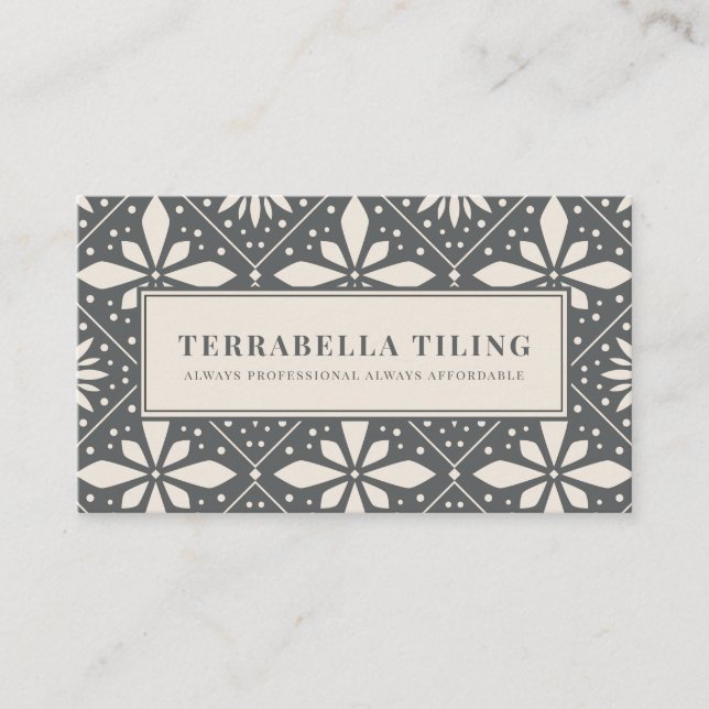 Geometric Charcoal Grey Black White Tiling Tiler Business Card (Front)