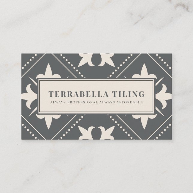 Geometric Charcoal Grey Cream Tiling Tiler Busines Business Card (Front)