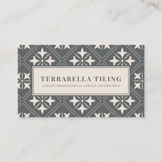 Geometric Charcoal Grey Cream Tiling Tiler Busines Business Card (Front)
