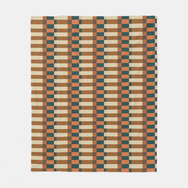 Geometric Check Pattern in Autumn Pumpkin Fleece Blanket (Front)
