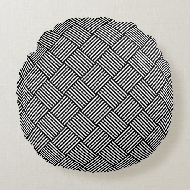 Geometric checked texture round cushion (Front)