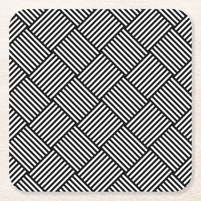 Geometric checked texture square paper coaster (Front)