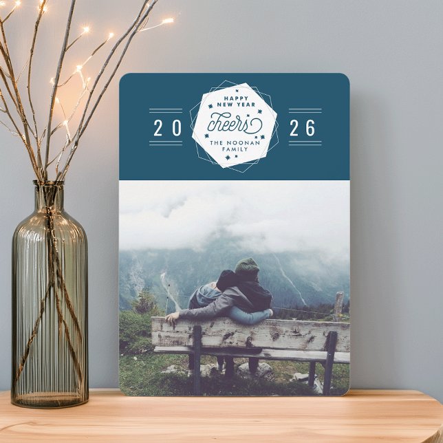 Geometric Cheer New Year Photo Holiday Card (Creator Uploaded)