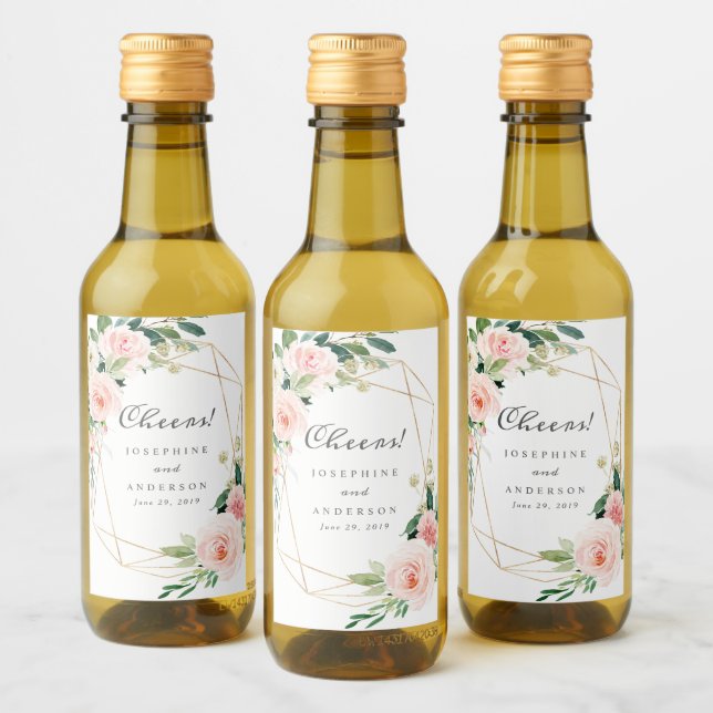 Geometric Cheers Mini Wine Bottle Labels (Bottles)