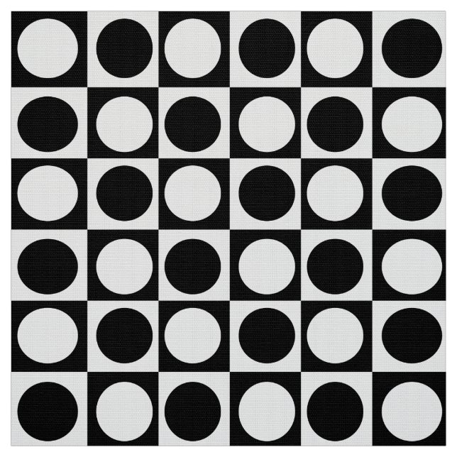 Geometric Chequered Black And White Dots  Fabric (Swatch)