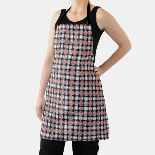 Geometric chequered pattern plaid brown apron (Insitu)