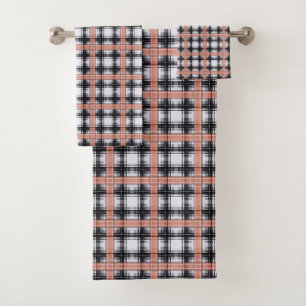 Geometric chequered pattern plaid brown bath towel set