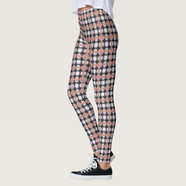 Geometric chequered pattern plaid brown leggings (Left)