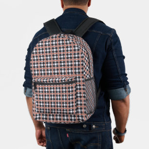 Geometric chequered pattern plaid brown printed backpack