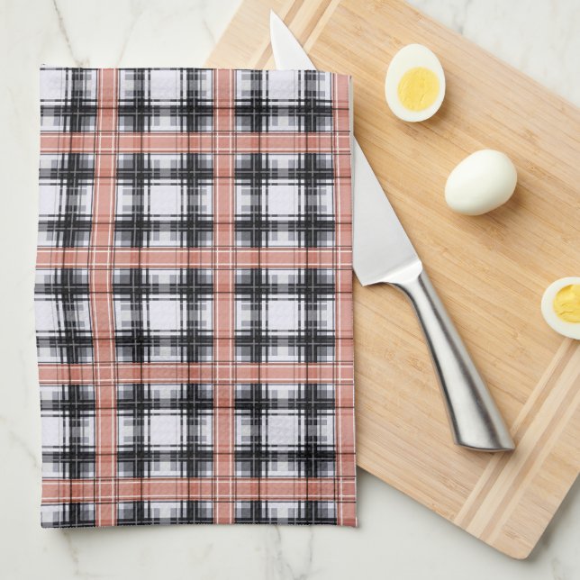 Geometric chequered pattern plaid brown tea towel (Quarter Fold)