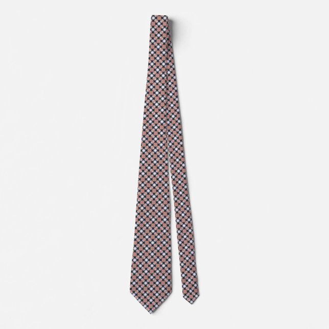 Geometric chequered pattern plaid brown tie (Front)