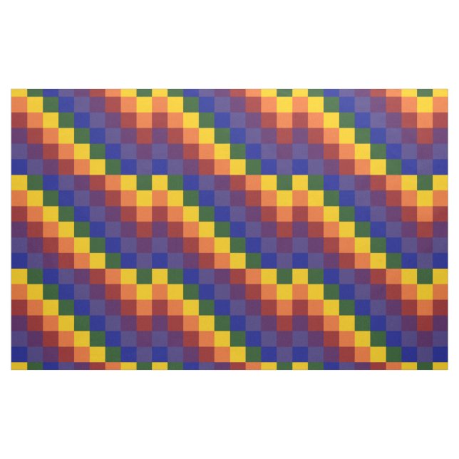Geometric Chequered Rainbow Pattern Fabric (Yard)