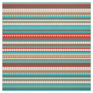 Geometric Chevron and Stripes Aqua Fabric