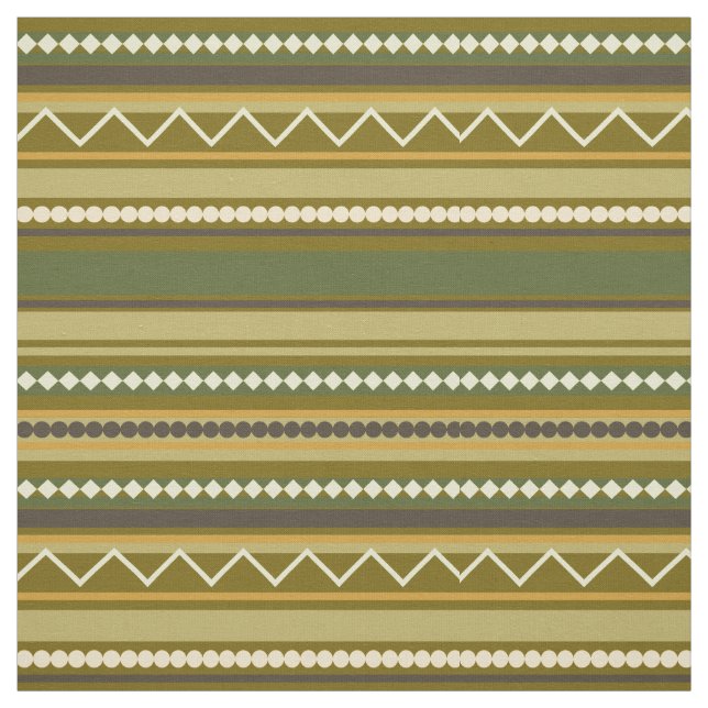 Geometric Chevron and Stripes Green Fabric (Swatch)