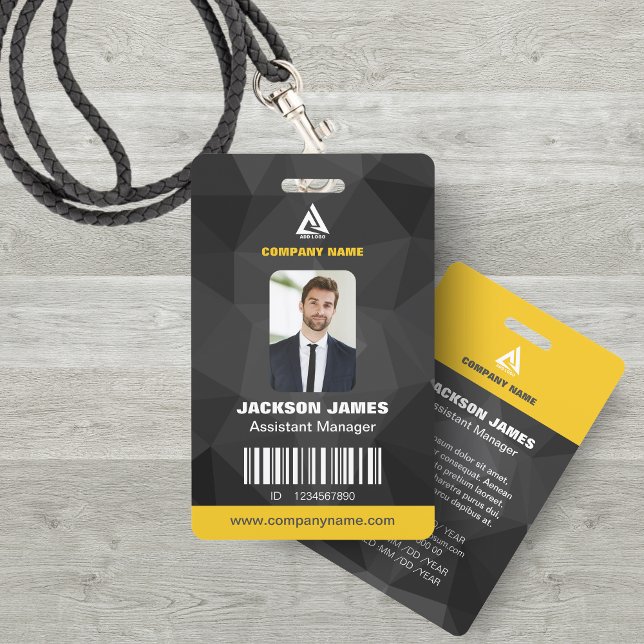 Geometric Chic Black and Yellow Company ID Card ID Badge (Creator Uploaded)