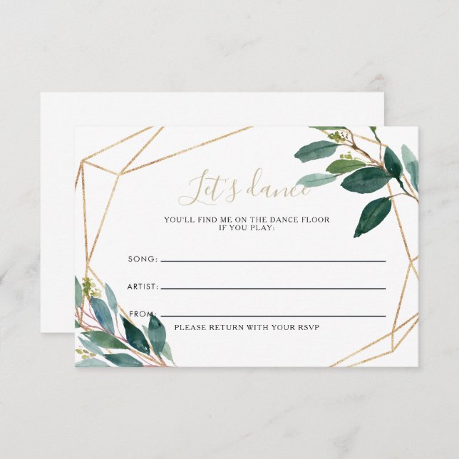 Geometric Chic Foliage Wedding Song Request Card (Front/Back)