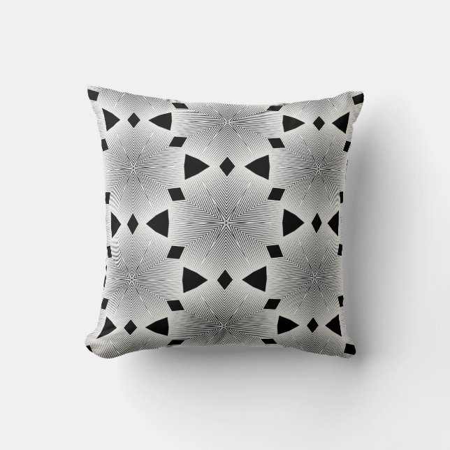 Geometric chic modern art tile pattern black white cushion (Front)