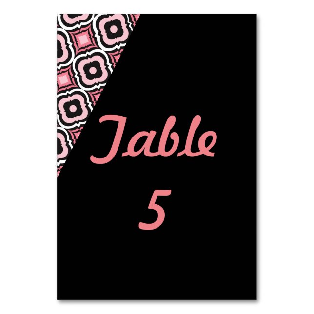 Geometric Chic Pink and Black Table Number (Front)