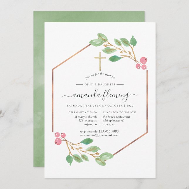 Geometric Christmas Baptism or Christening Invitation (Front/Back)