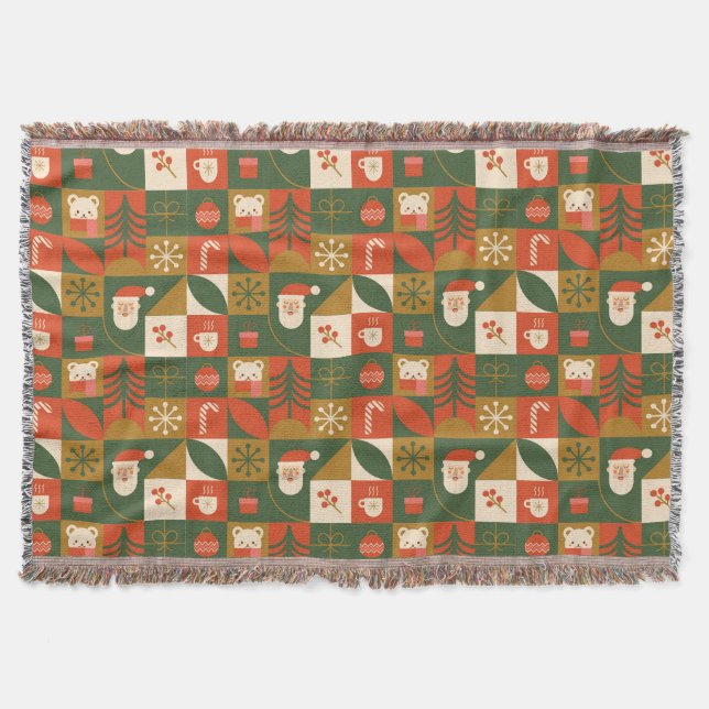Geometric Christmas Seamless Santa Bear Pattern Throw Blanket (Front)