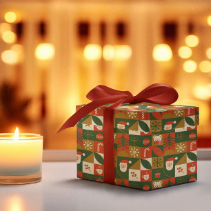 Geometric Christmas Seamless Santa Bear Pattern Wrapping Paper
