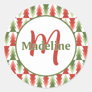 Geometric Christmas Tree Grove Classic Round Sticker