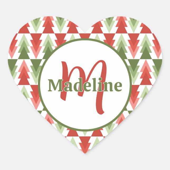 Geometric Christmas Tree Grove Heart Sticker (Front)
