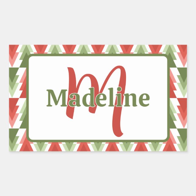 Geometric Christmas Tree Grove Rectangular Sticker (Front)