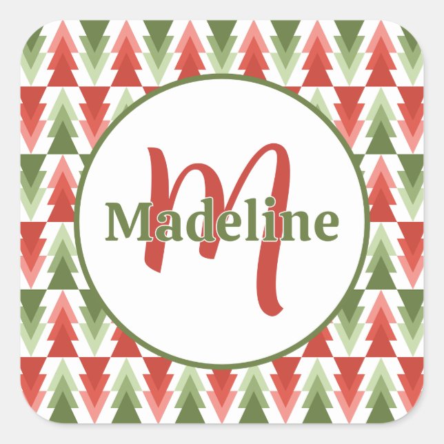 Geometric Christmas Tree Grove Square Sticker (Front)