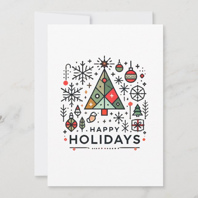 Geometric Christmas Tree Happy Holidays Festive Holiday Card (Front)