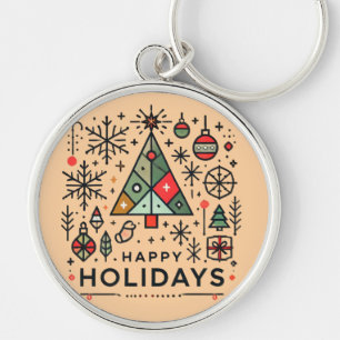 Geometric Christmas Tree Happy Holidays Festive Key Ring