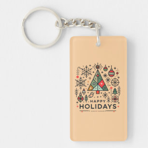 Geometric Christmas Tree Happy Holidays Festive Key Ring