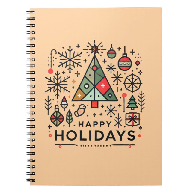 Geometric Christmas Tree Happy Holidays Festive Notebook (Front)